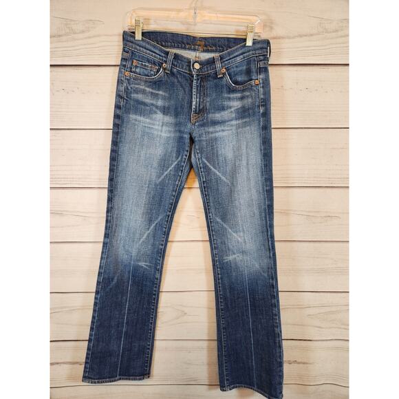 7 For All Mankind Women's Blue Cotton‎ Stretch Low Rise Bootcut Jeans Size 28 - Picture 1 of 9